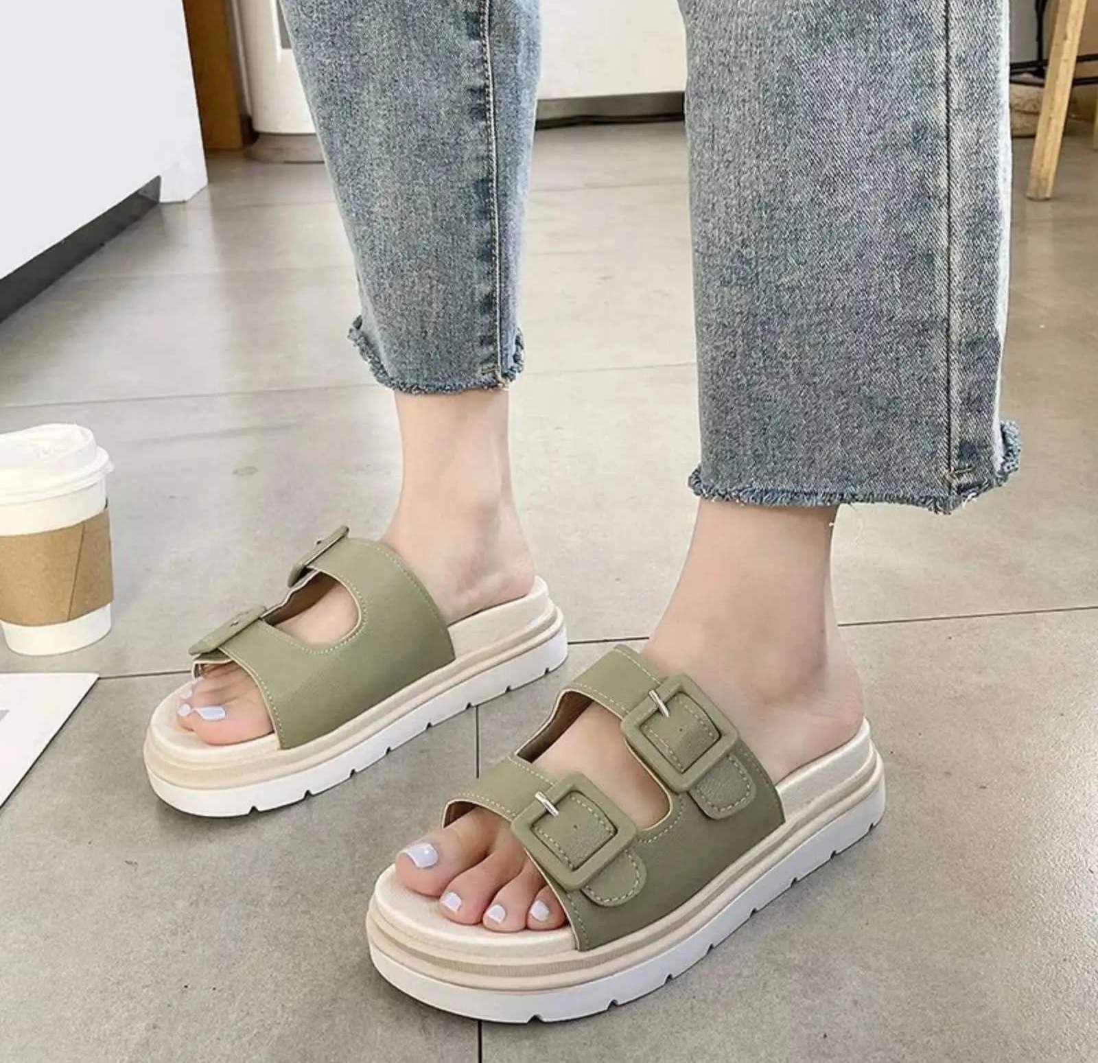 PU Flat Wedge Sandals – Soft Thick-Sole Slip-On Footwear For Women