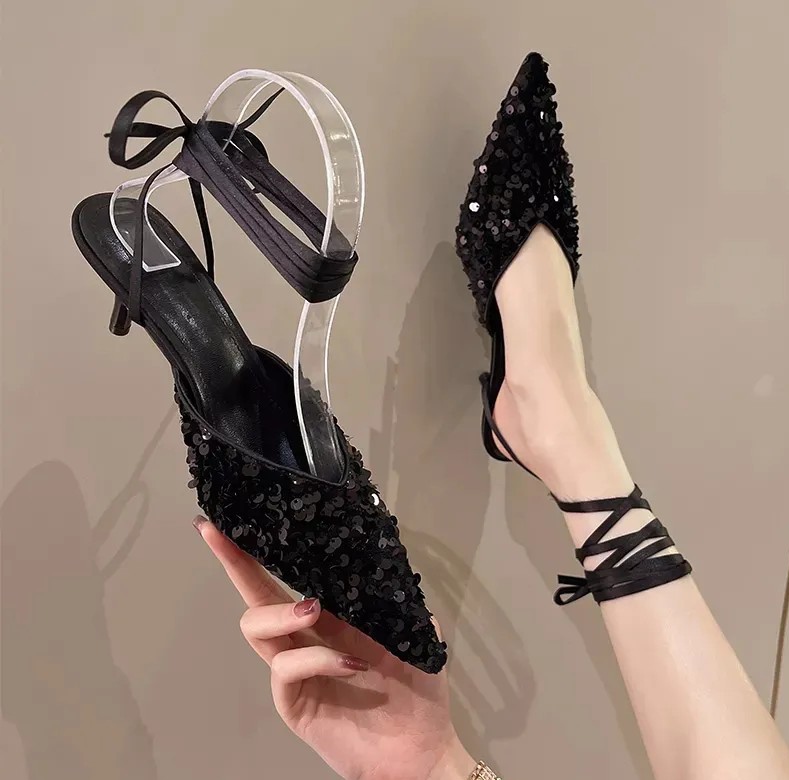 Pearl Sequin Stiletto Sandals – Pointed-Toe Fashion Heels For Women