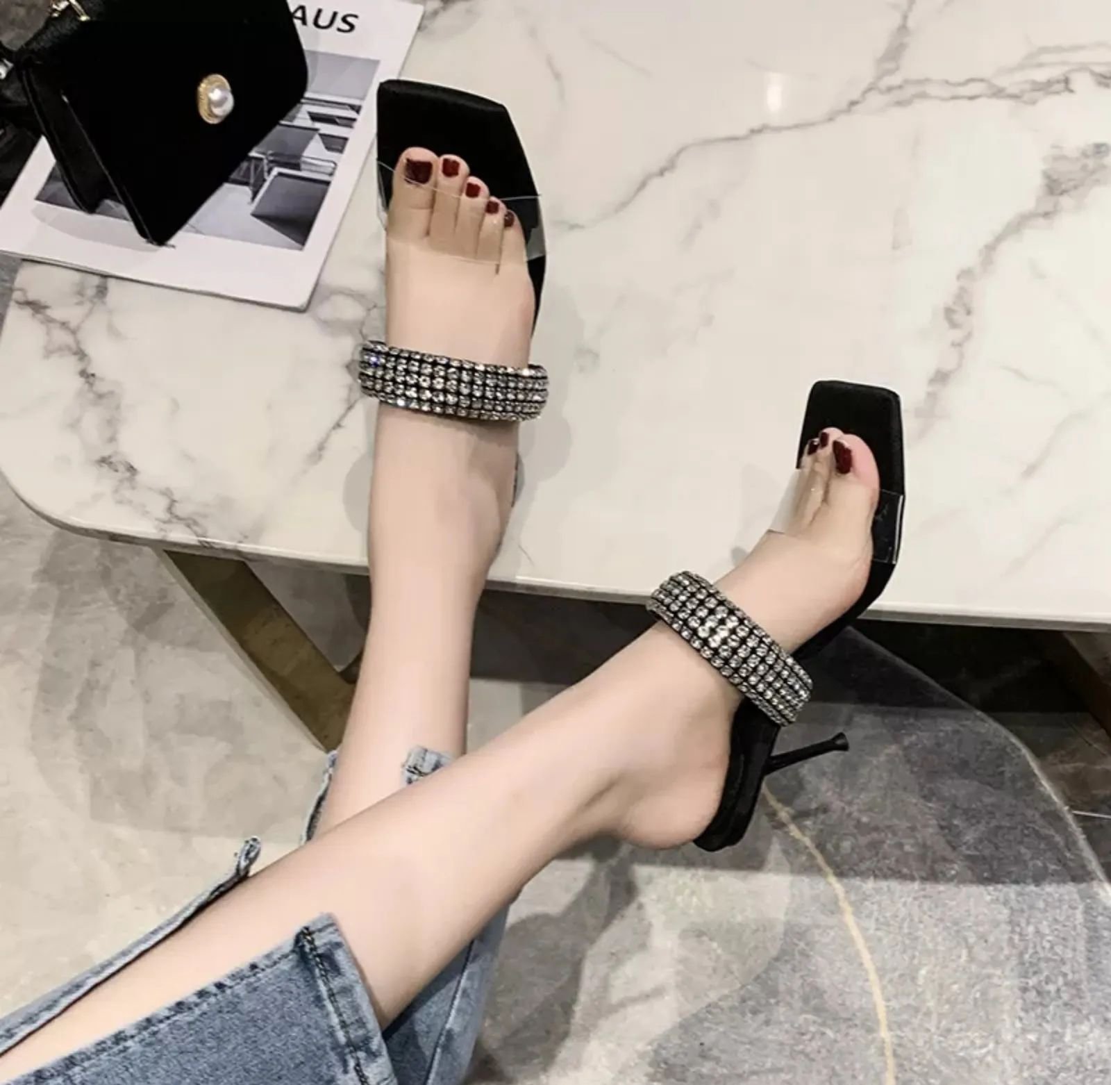Transparent Rhinestone Slingback Heels – Elegant Comfortable Sandals For Women