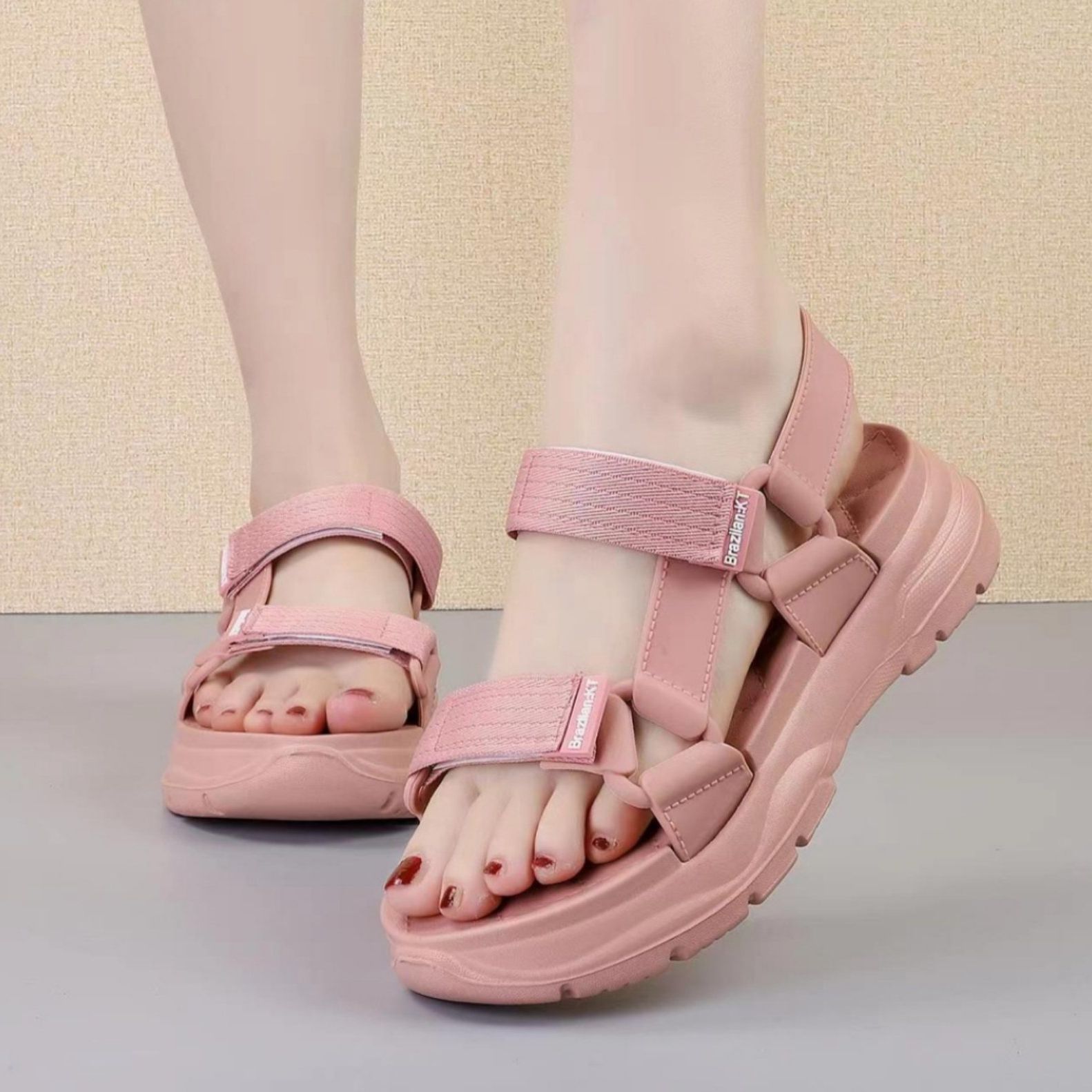 Korean Wedge Sandals – Thick-Sole Peep-Toe Buckle Strap Footwear For Women