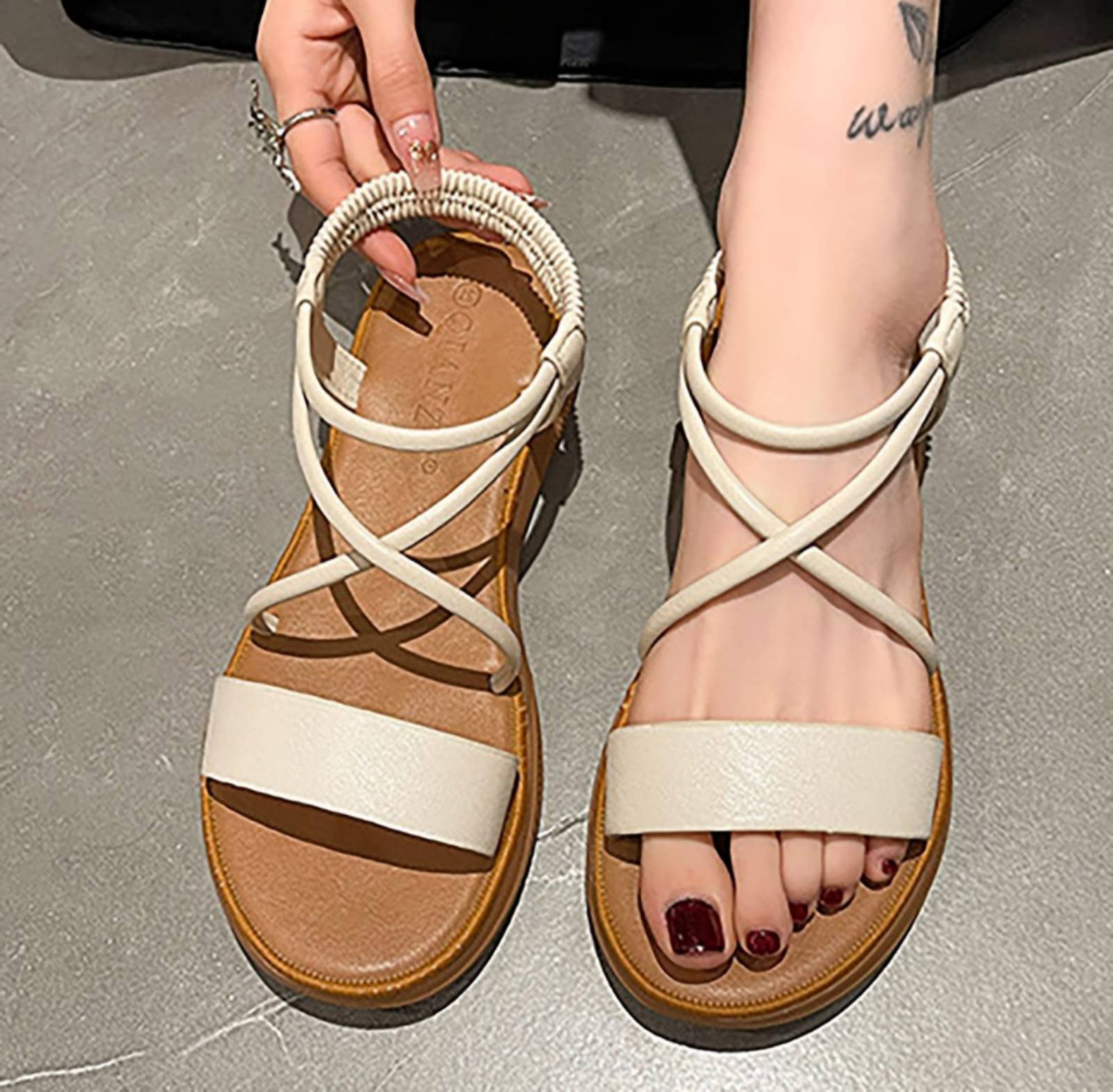 Beige Jelly Platform Sandals – Soft Flat Open-Toe Summer Footwear For Women