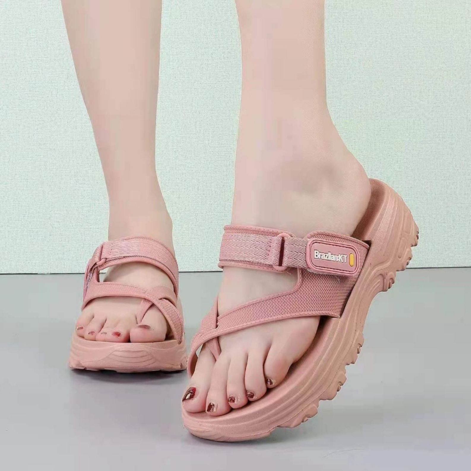 Korean Velcro Sandals – Thick-Sole Single-Toe Casual Slippers For Women