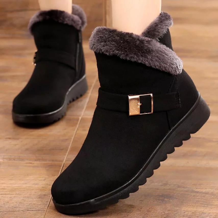 Plush Warm Snow Boots – Round-Toe Zipper Ankle Winter Footwear For Women