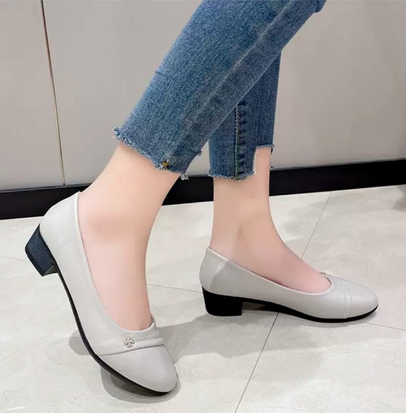 Soft Leather Block Heel Shoes – Lightweight Thick-Sole Fashion Footwear For Women