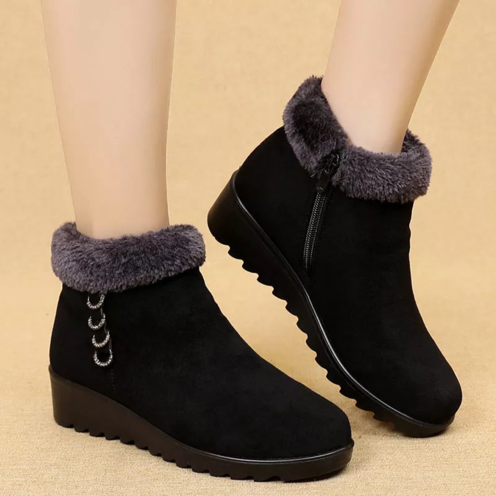 Fur-Lined Waterproof Platform Snow Boots – Slip-On Winter Footwear For Women