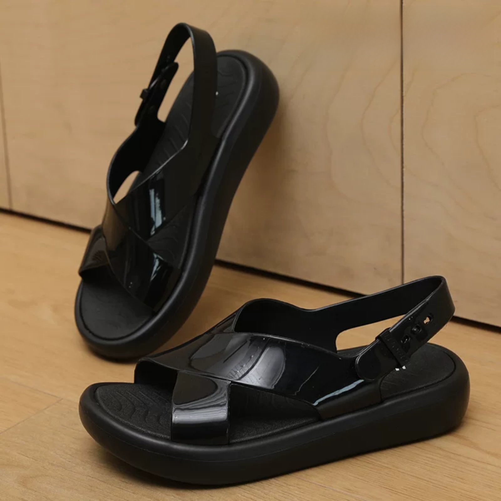 Black Platform Comfort SandalsFor Women