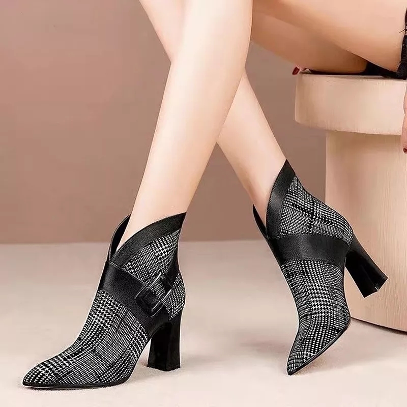 Pointed-Toe High-Heel Ankle Boots – Elegant Autumn Winter Fashion Footwear For Women