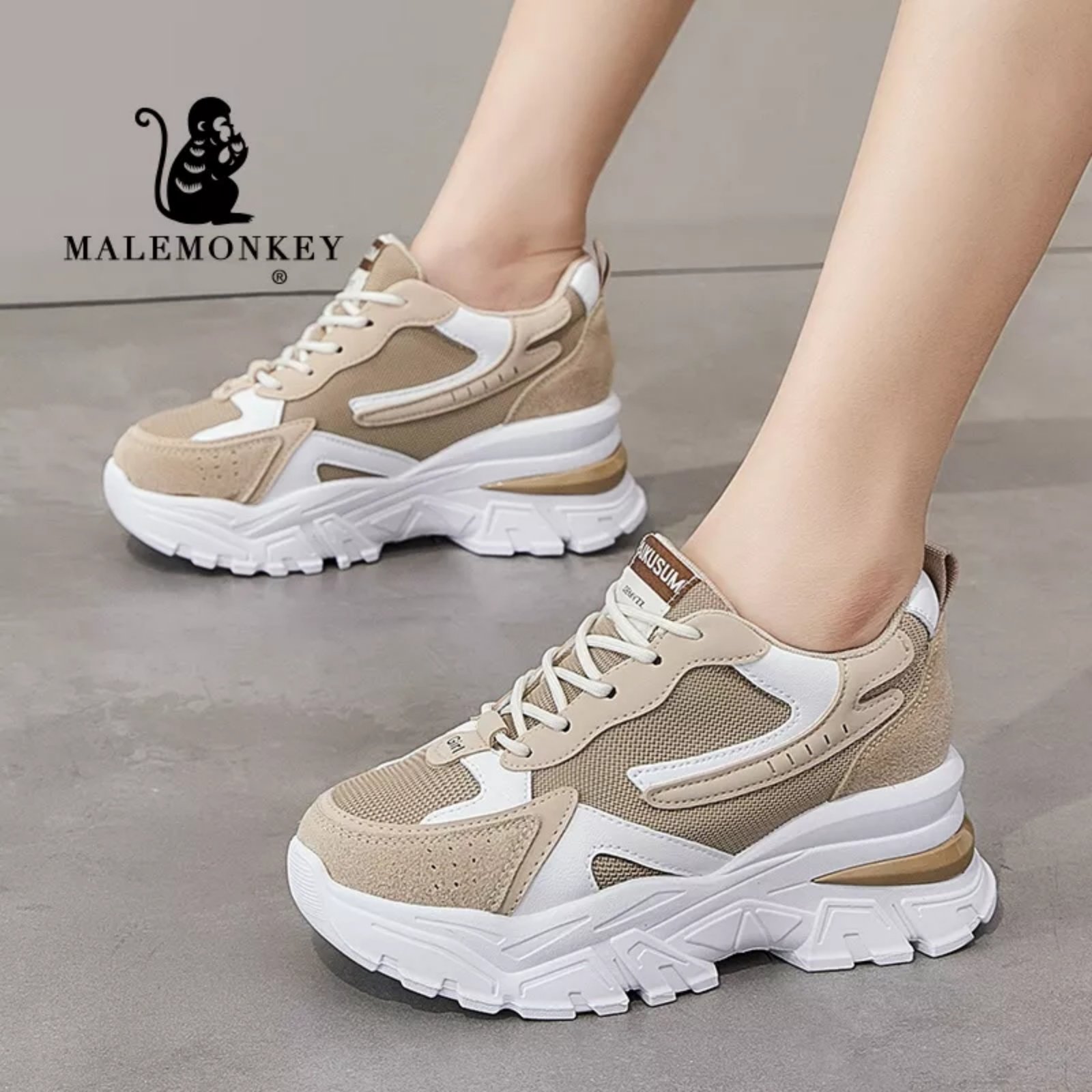 6CM Platform Sports Sneakers – Thick-Sole Lace-Up Non-Slip Footwear For Women