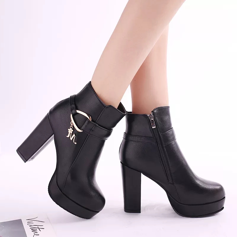 PU Leather High-Heel Ankle Boots – Comfortable Winter Streetwear Footwear For Women