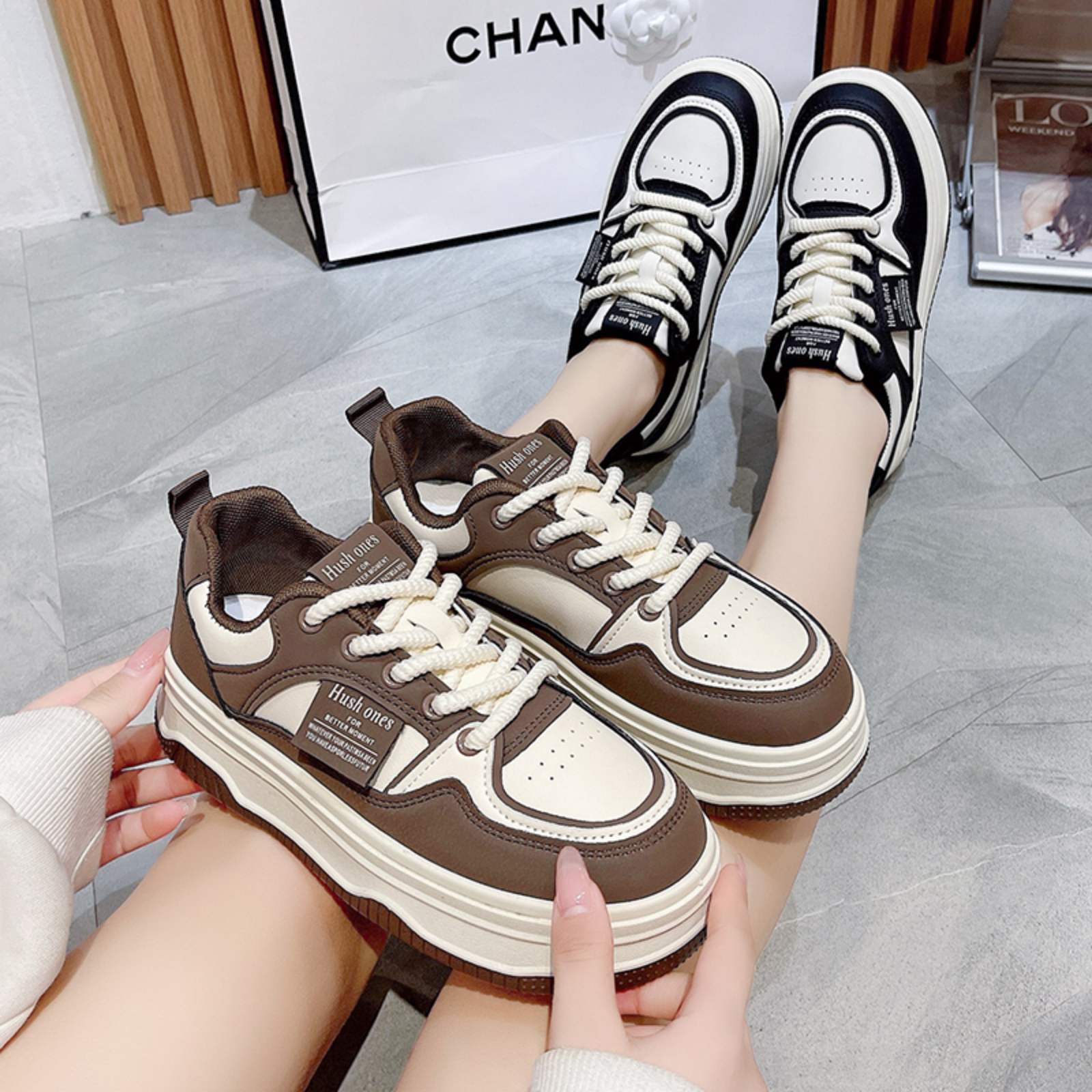 Genuine Leather Platform Sneakers – 5CM Lace-Up Korean Casual Footwear For Women