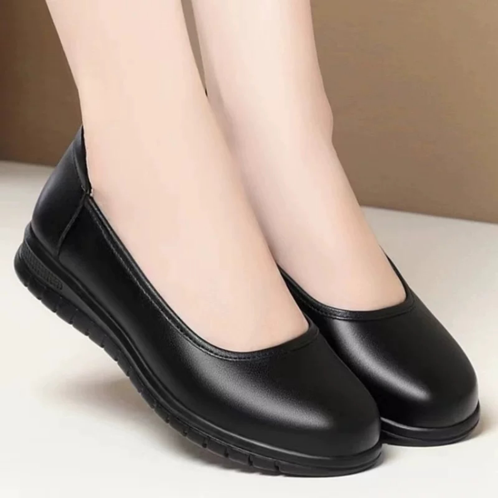 ElegantEase Black Slip-On Flats For Women