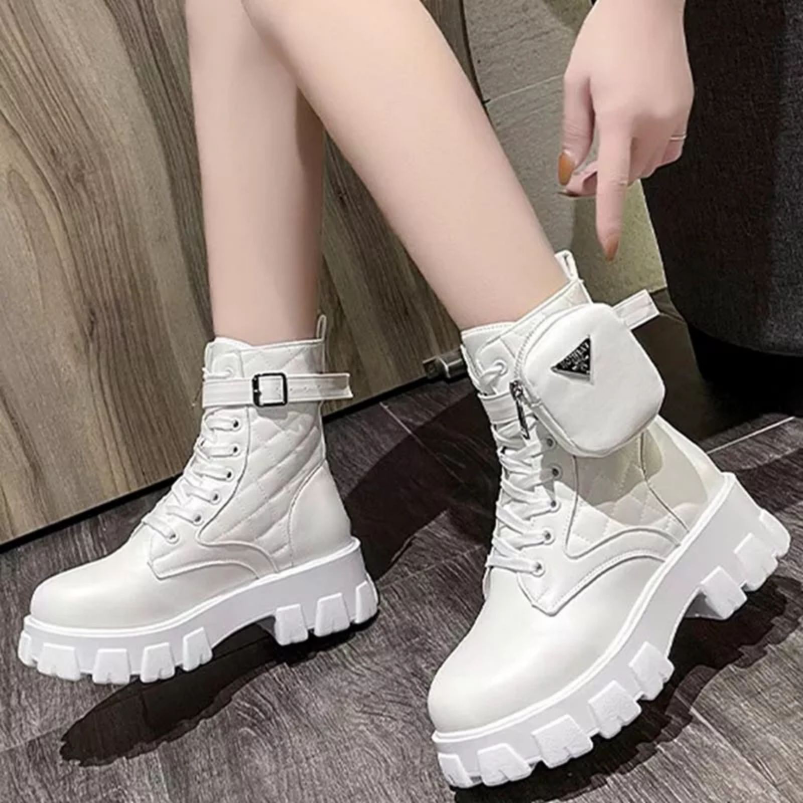 White Designer Lace-Up Martin Boots For Women