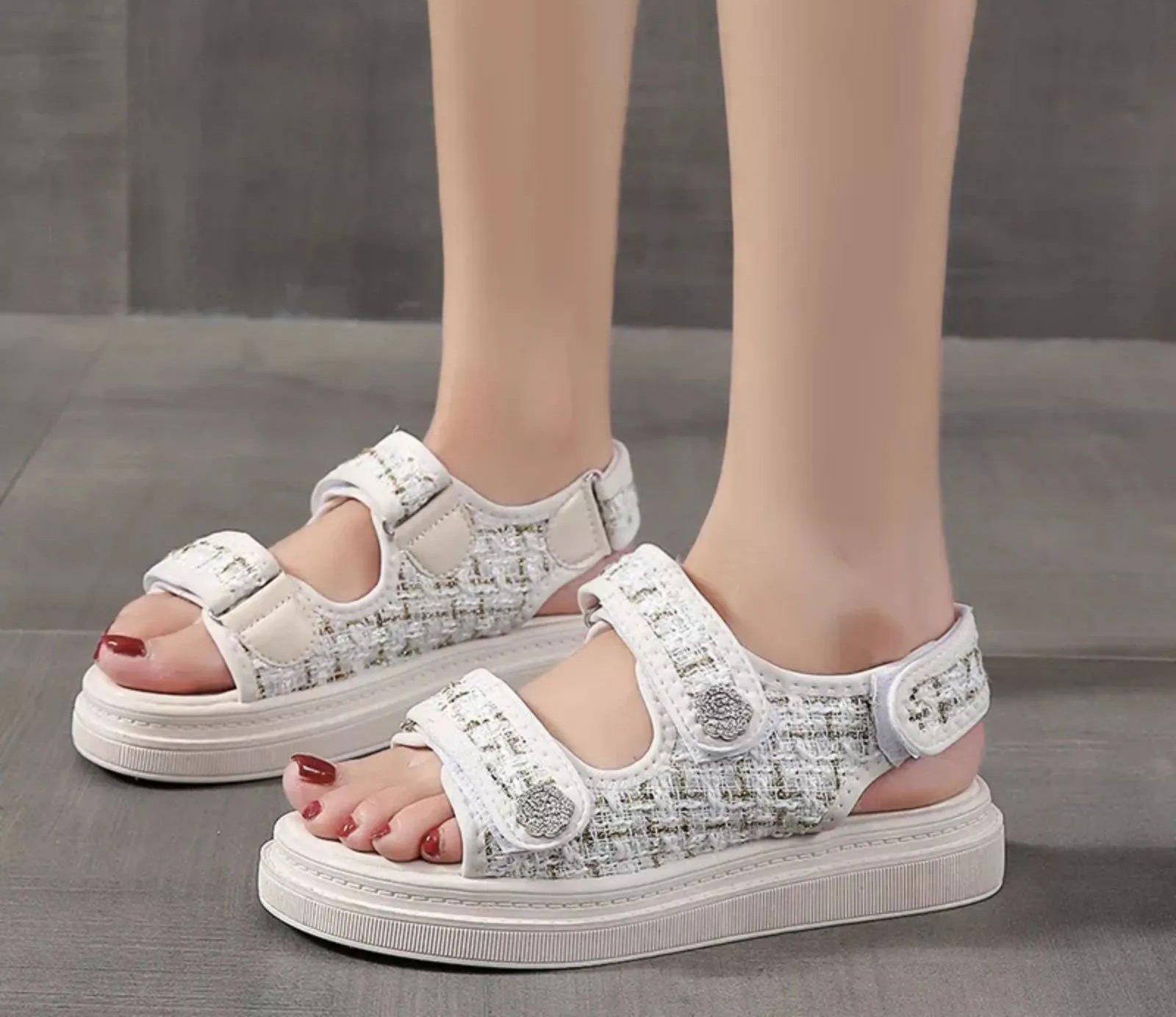 Velcro Embroidered Roman Sandals for Women
