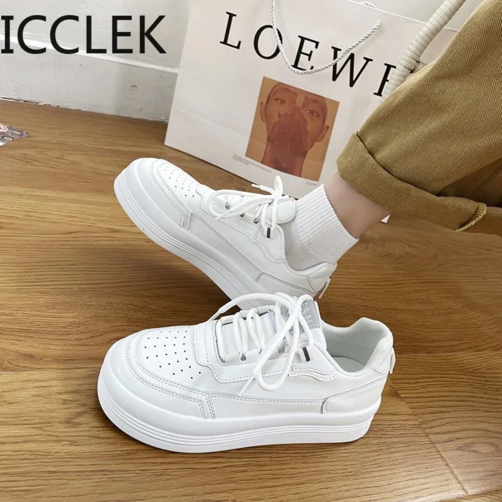 Luxurious Spring Autumn Lace-Up Sneakers For Women - White (35)