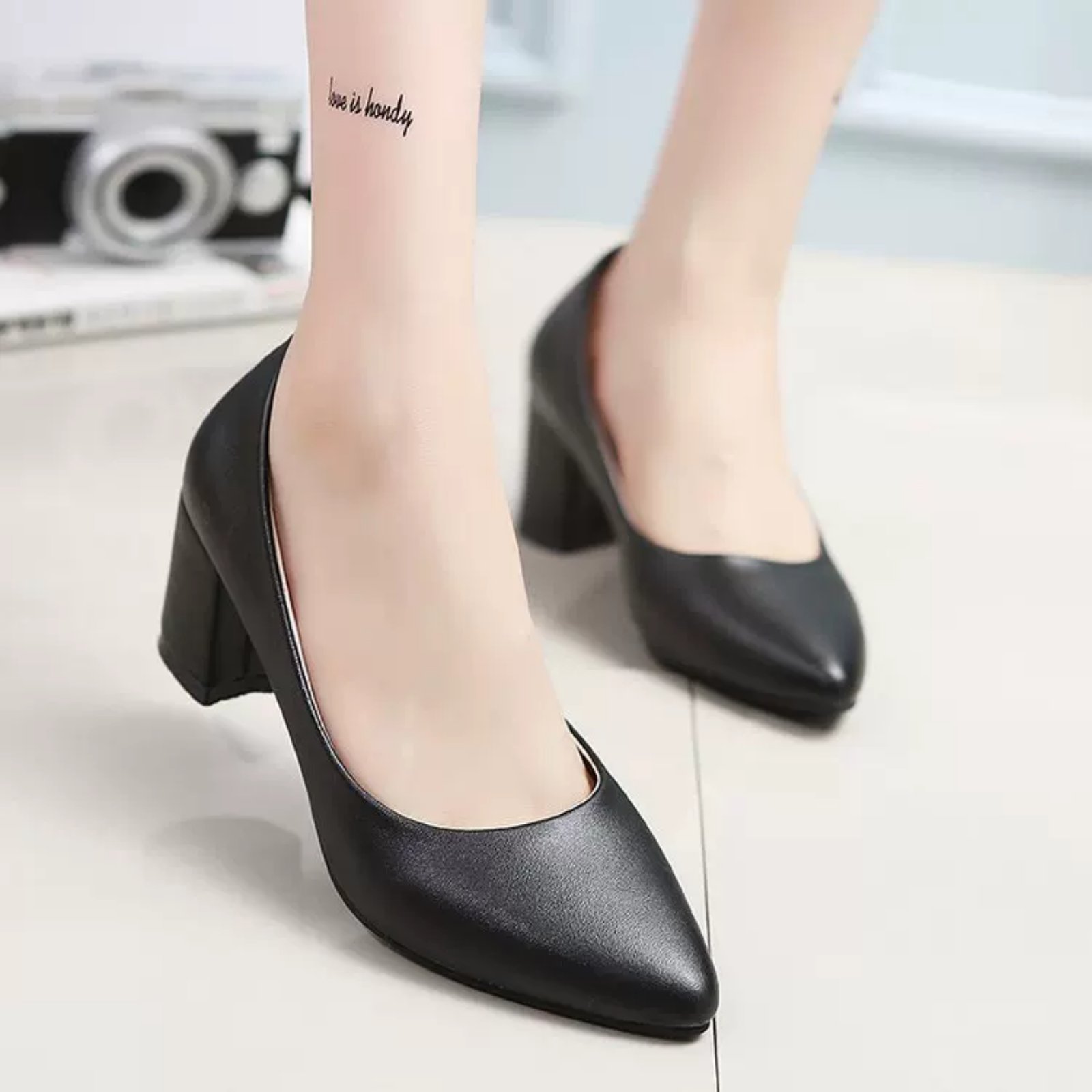 Luxe Women's Matte Black Block Heels For Women