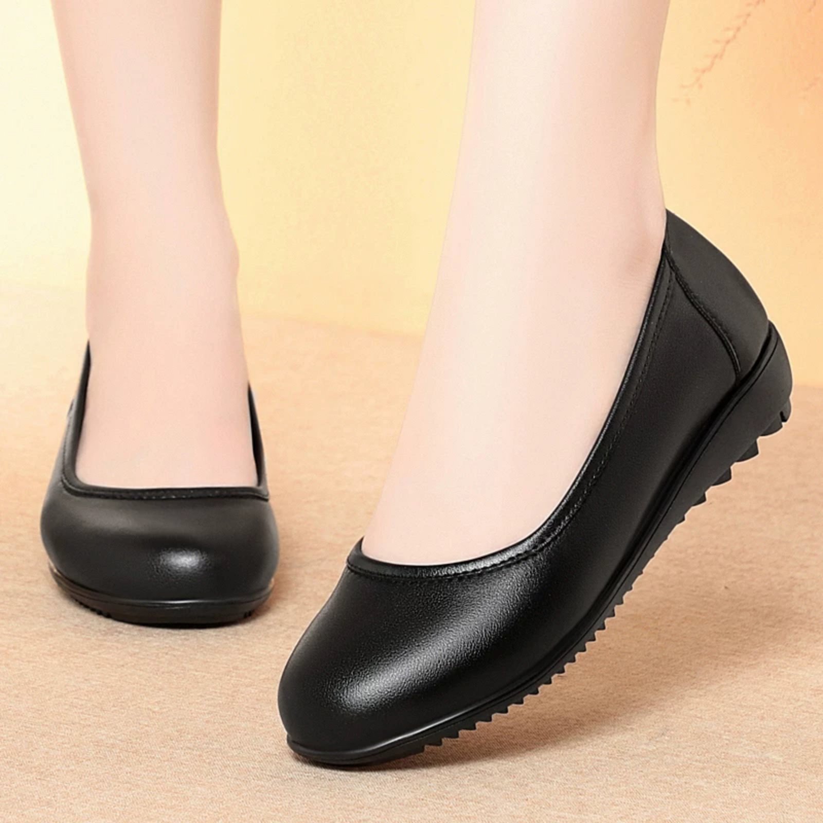 ElegantEase Black Slip-On Flats For Women