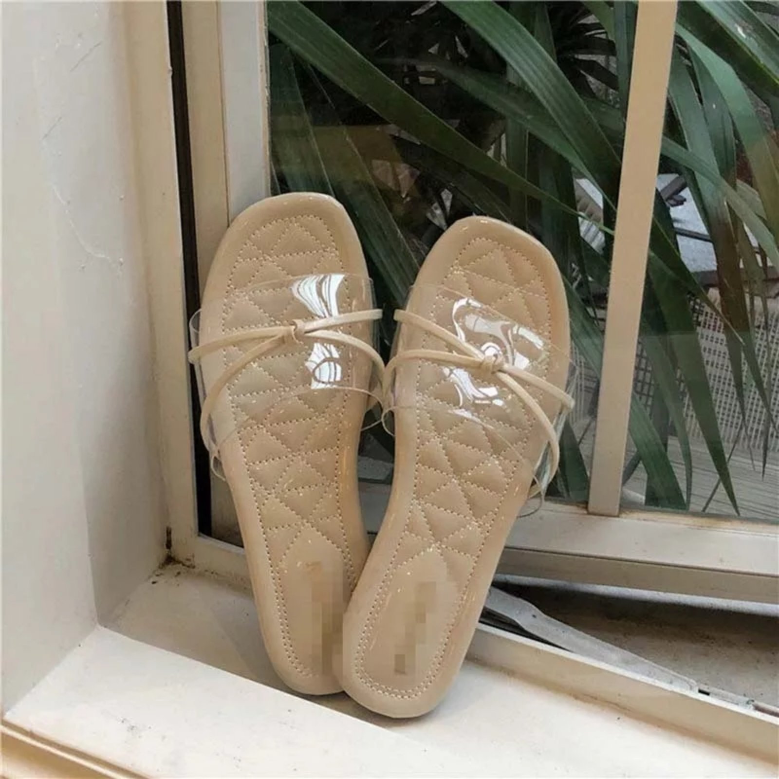 Transparent Slip-On Flat Slippers For Women - Beige (38)