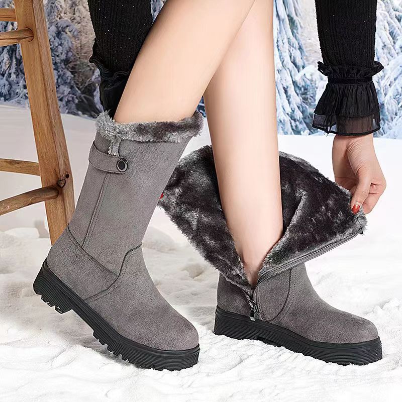 Warm Mid-Heel Zipper Snow Boots For Women