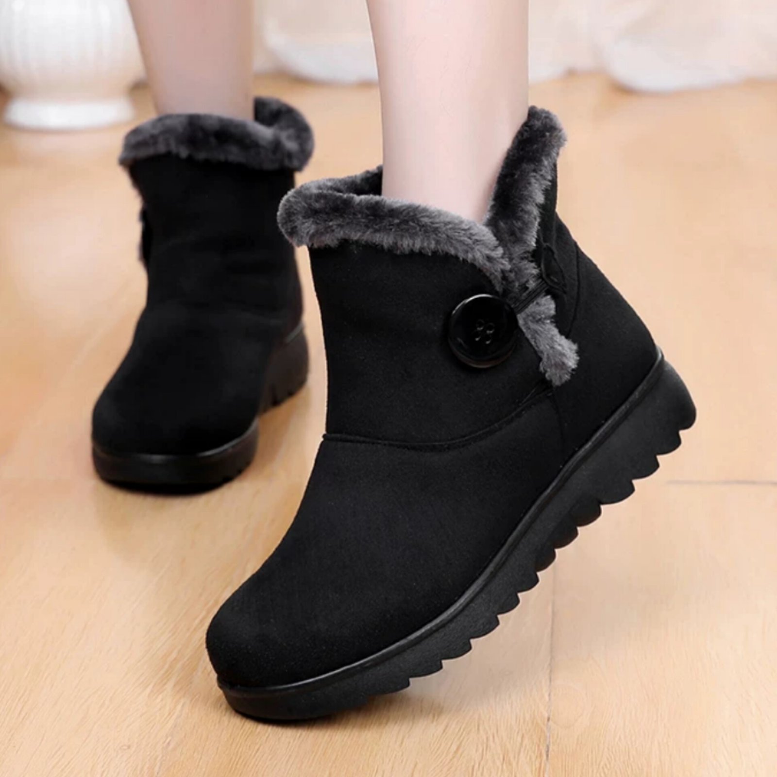 Elegant Faux Fur Side-Zipper Winter Ankle Boots For Women