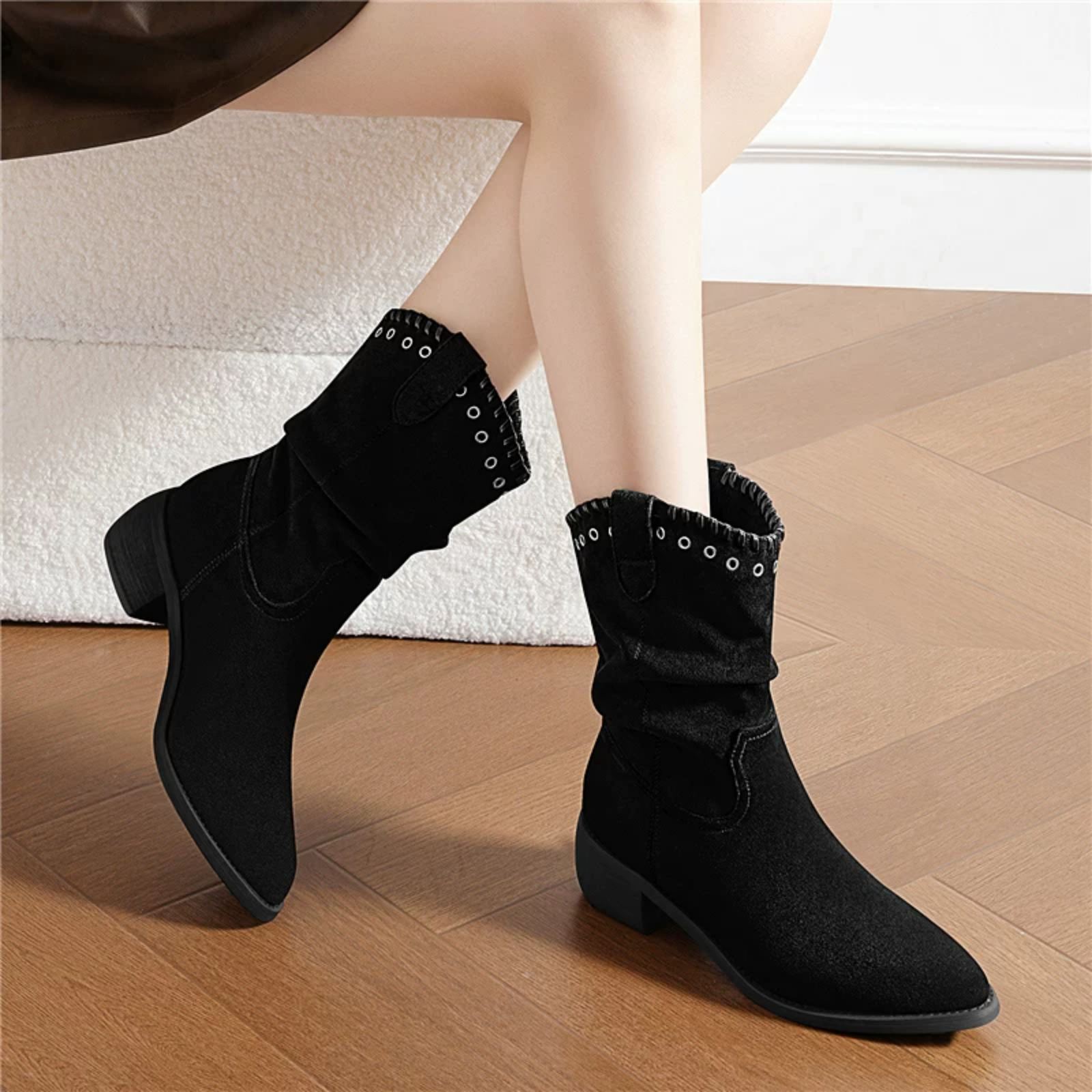 Luxury Black Velvet Ankle Boots For Women
