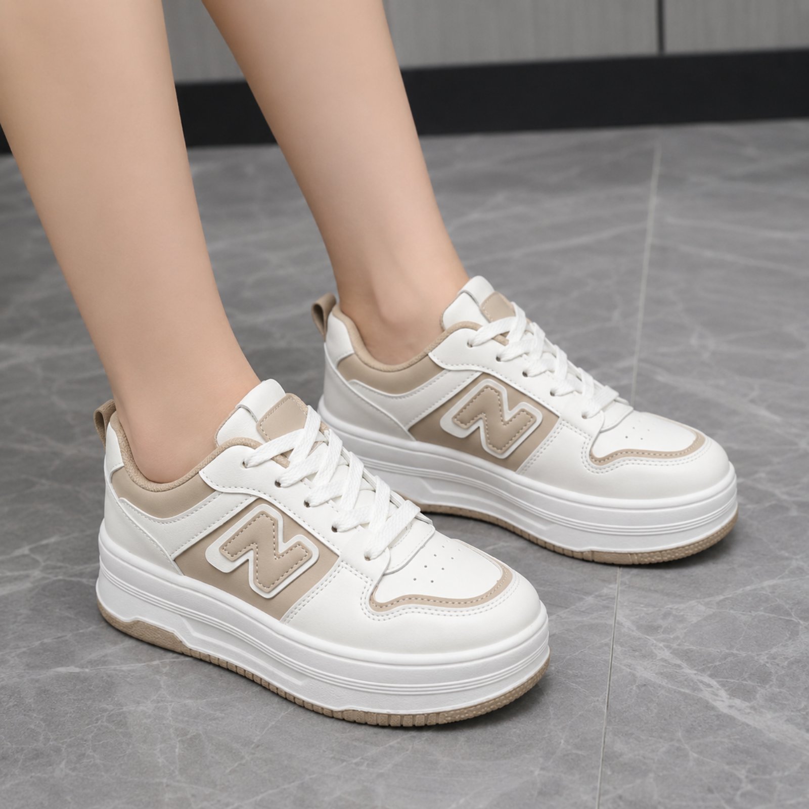 Premium Luxe Leather Platform Casual Sneakers For Women