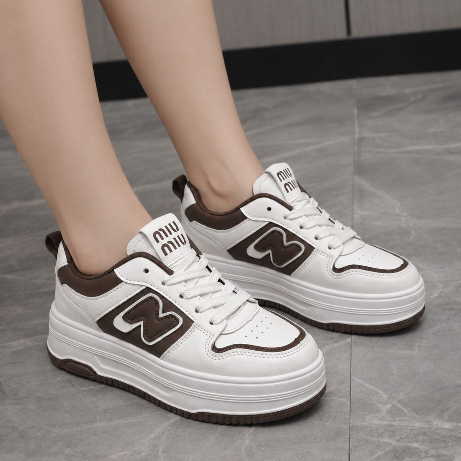 Premium Luxe Leather Platform Sneakers For Women