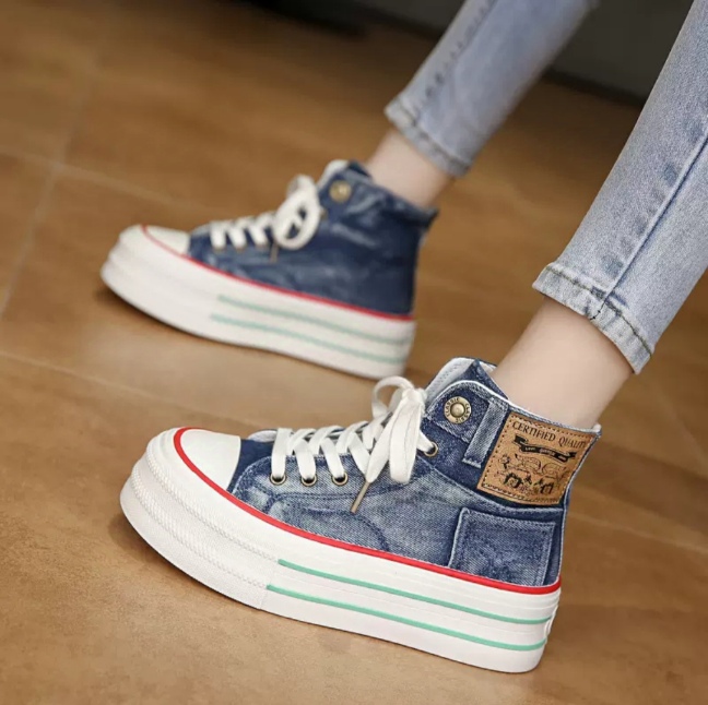 Genuine Mesh Thick Heel Sneakers - Women