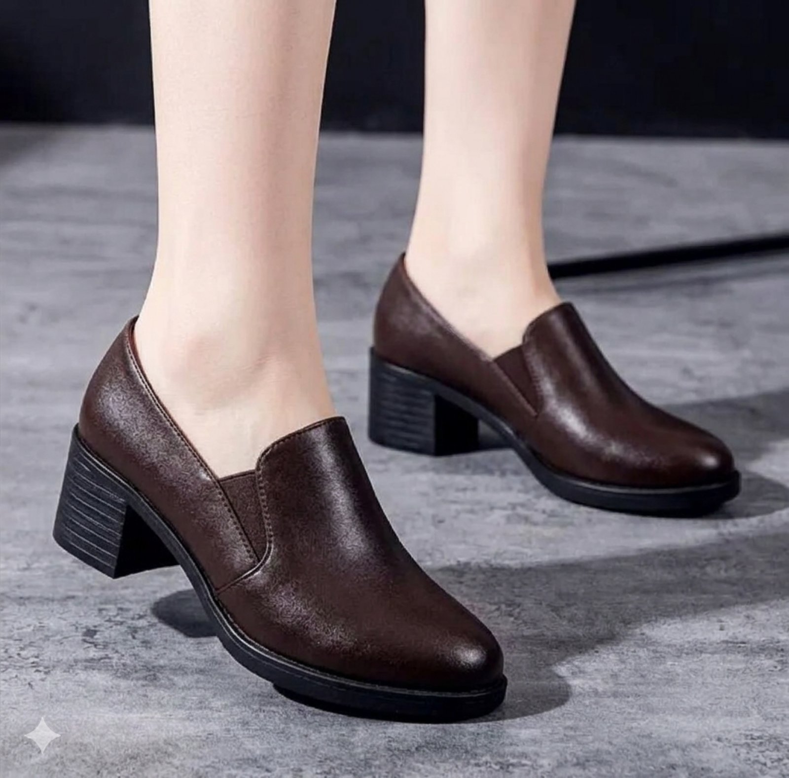 Elegant Leather Block Heel Pumps - Women