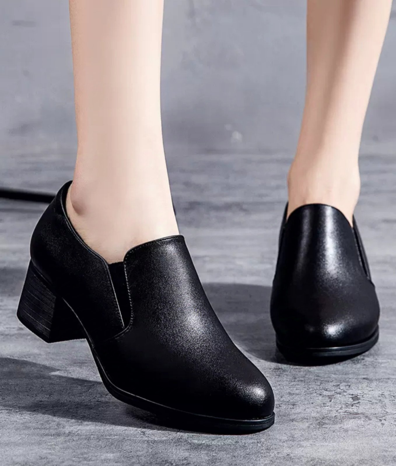 Elegant Soft Leather Block Heel Pumps - Women
