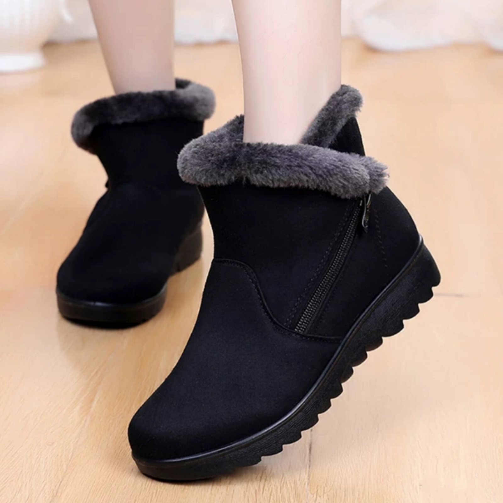 Elegant Faux Fur Side-Zip Snow Boots - Women