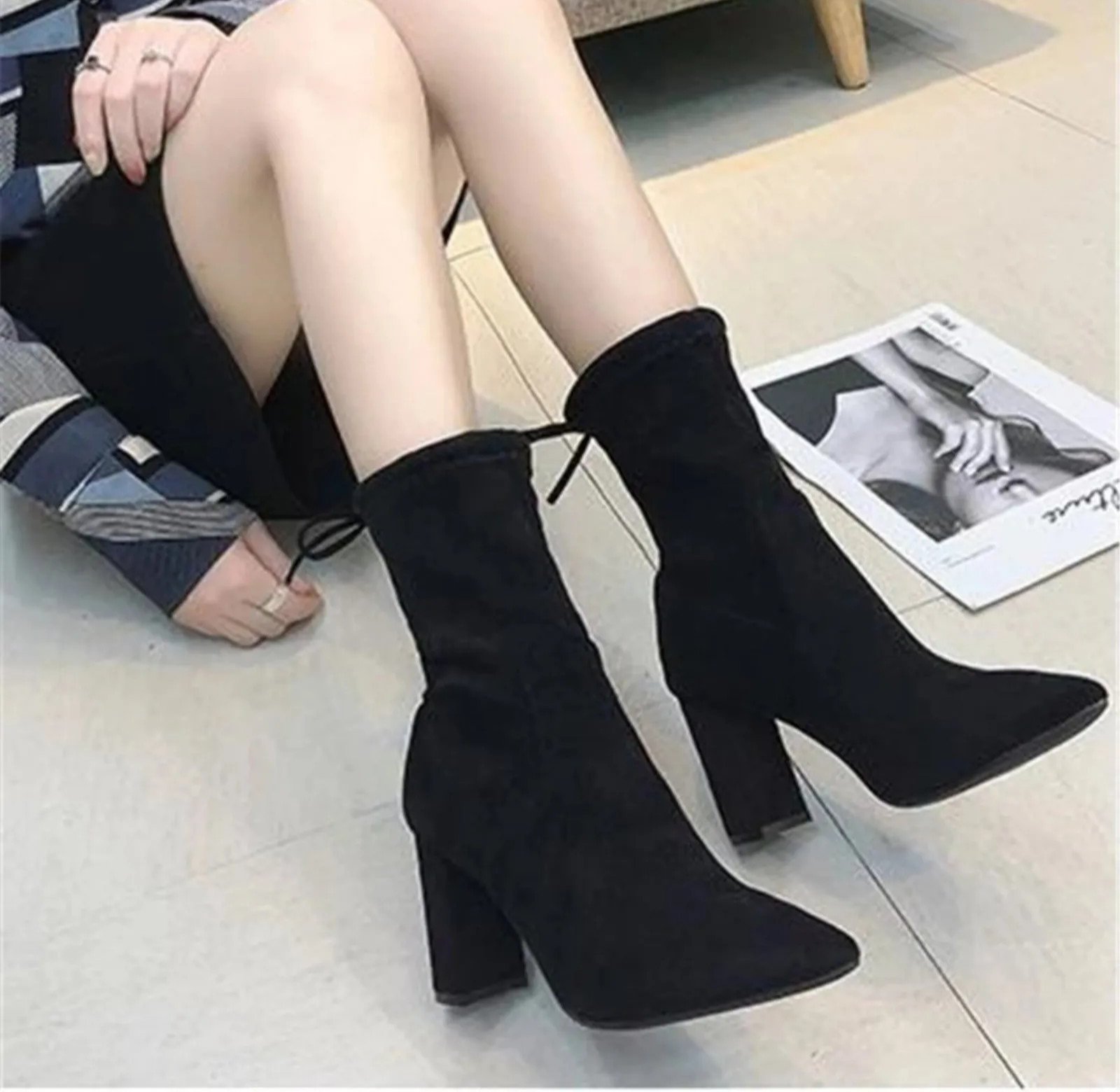 Autumn Winter Pointed-Toe Ankle Boots - Women