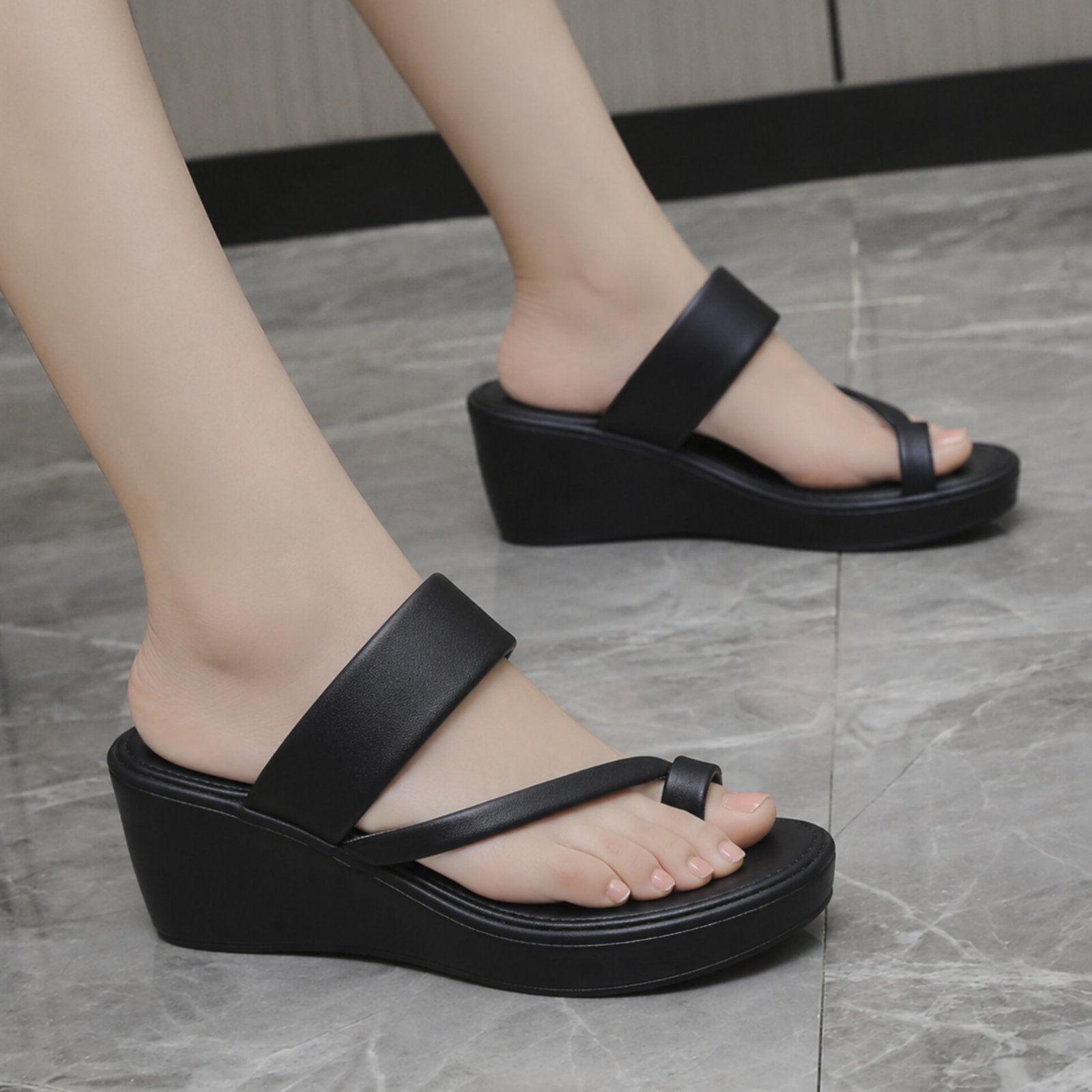 Elegant Genuine Leather Platform Wedge Sandals - Women