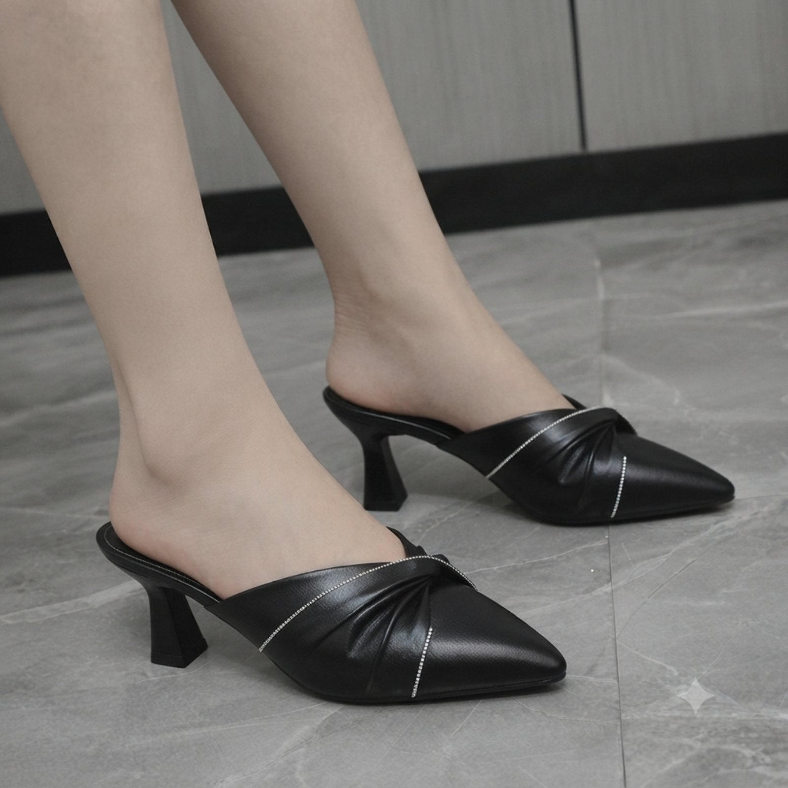 Elegant Pointed-Toe Rhinestone Twist Kitten-Heel Mules Soft Cushion & Lightweight - Women