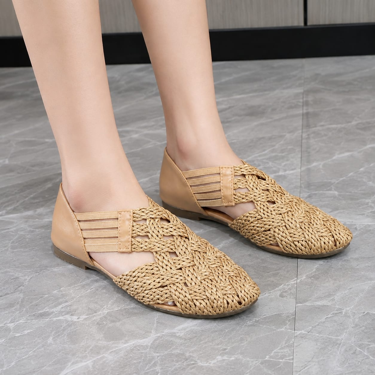 Woven Closed-Toe Flat Shoes For Women