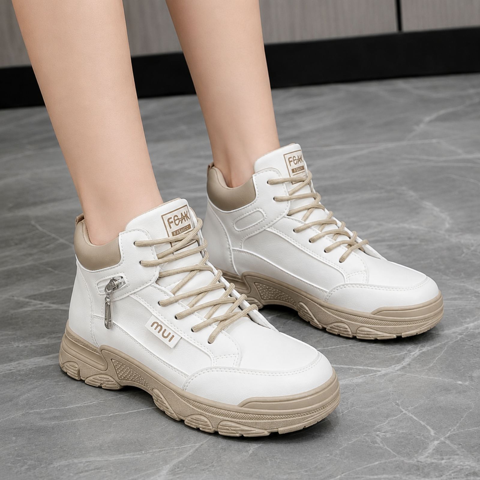 Premium High-Top Lace-Up Platform Sneakers for Women