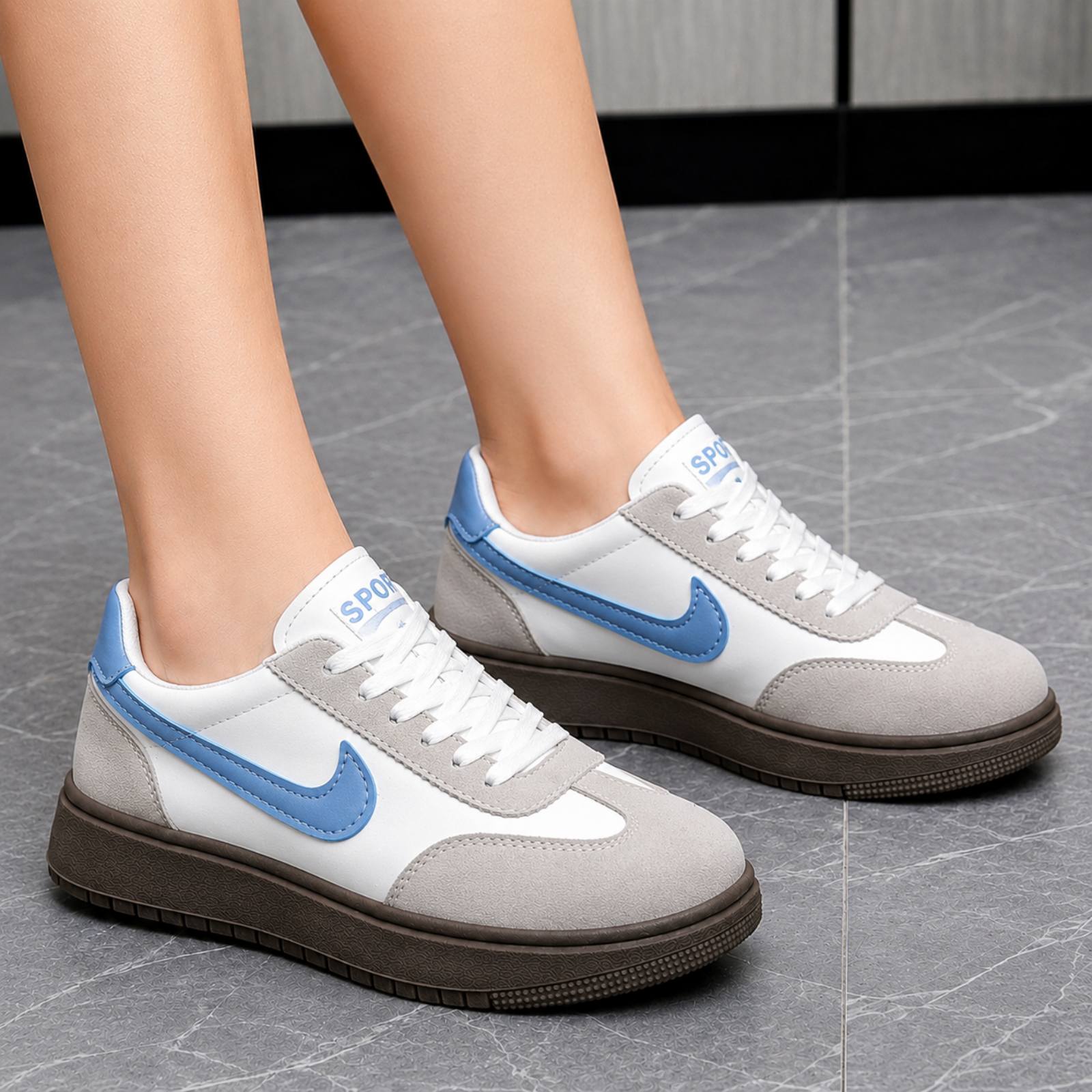 UrbanStride White & Blue Low-Top Sneakers For Women