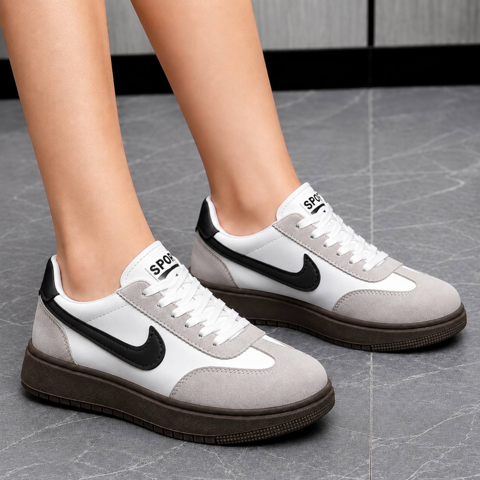 UrbanStride White & Black Low-Top Sneakers For Women