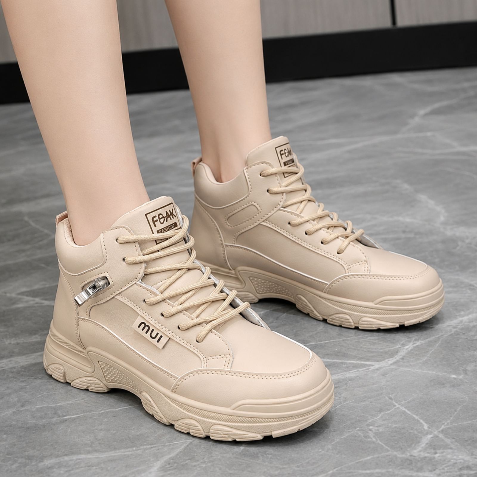 Premium High-Top Lace-Up Platform Sneakers for Women