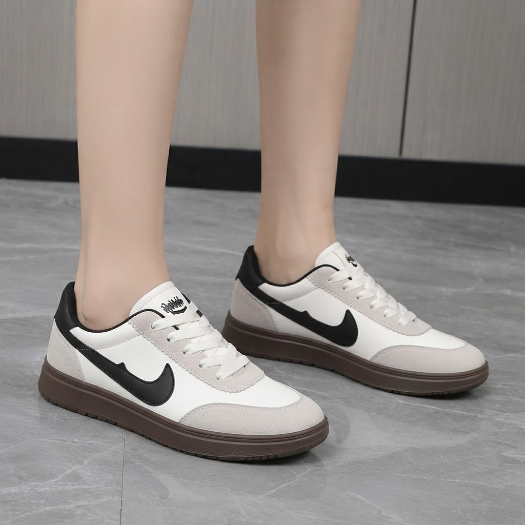 Korean LuxeStride White & Black Sneakers For Women