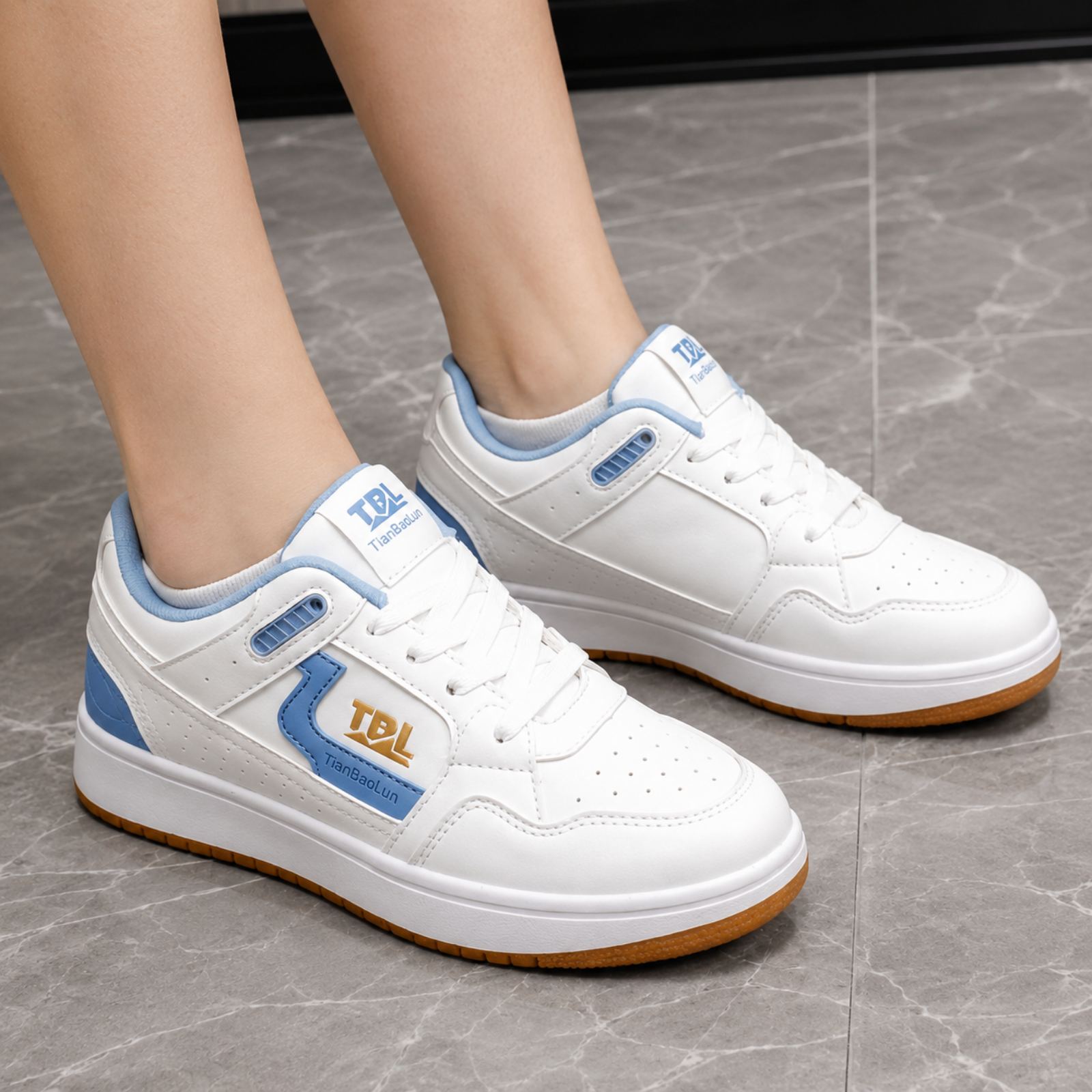 Korean LuxeStride White & Sky Blue Sneakers For Women