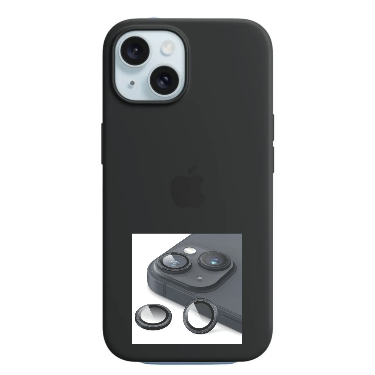 iPhone 15 Silicone Case With Camera Lens Protector