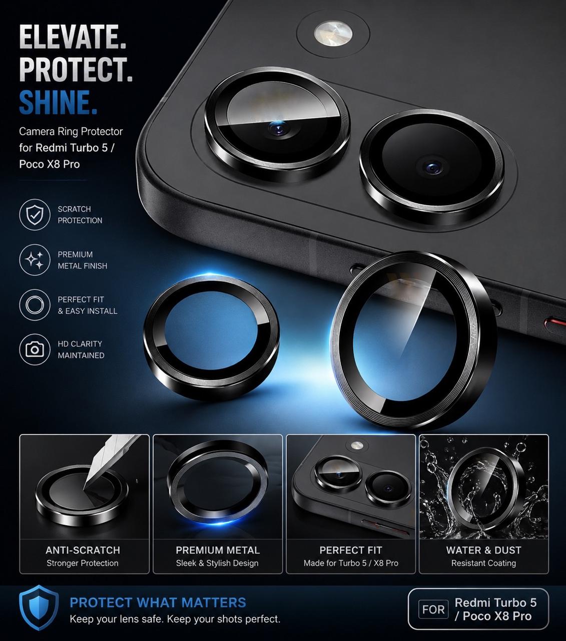 Redmi Turbo 5 Metallic Camera Protection Ring Glass