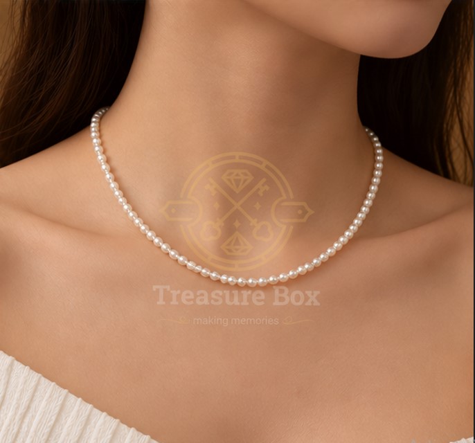 4mm Cream White Bead Whisper Necklace For Women By Treasure Box Nepal