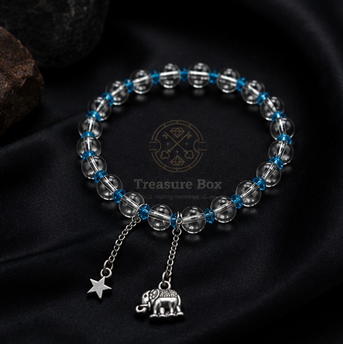 Ocean Blue Crystal With Elephant & Star Charm Bracelet For Women By Treasure Box Nepal
