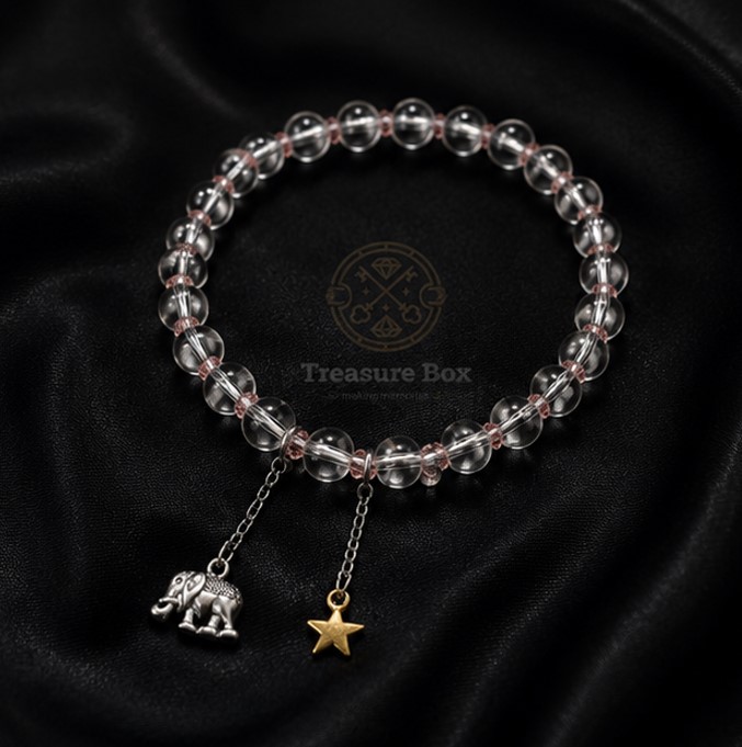 Crystal Glow Bead With Elephant & Star Charm Bracelet For Women By Treasure Box Nepal
