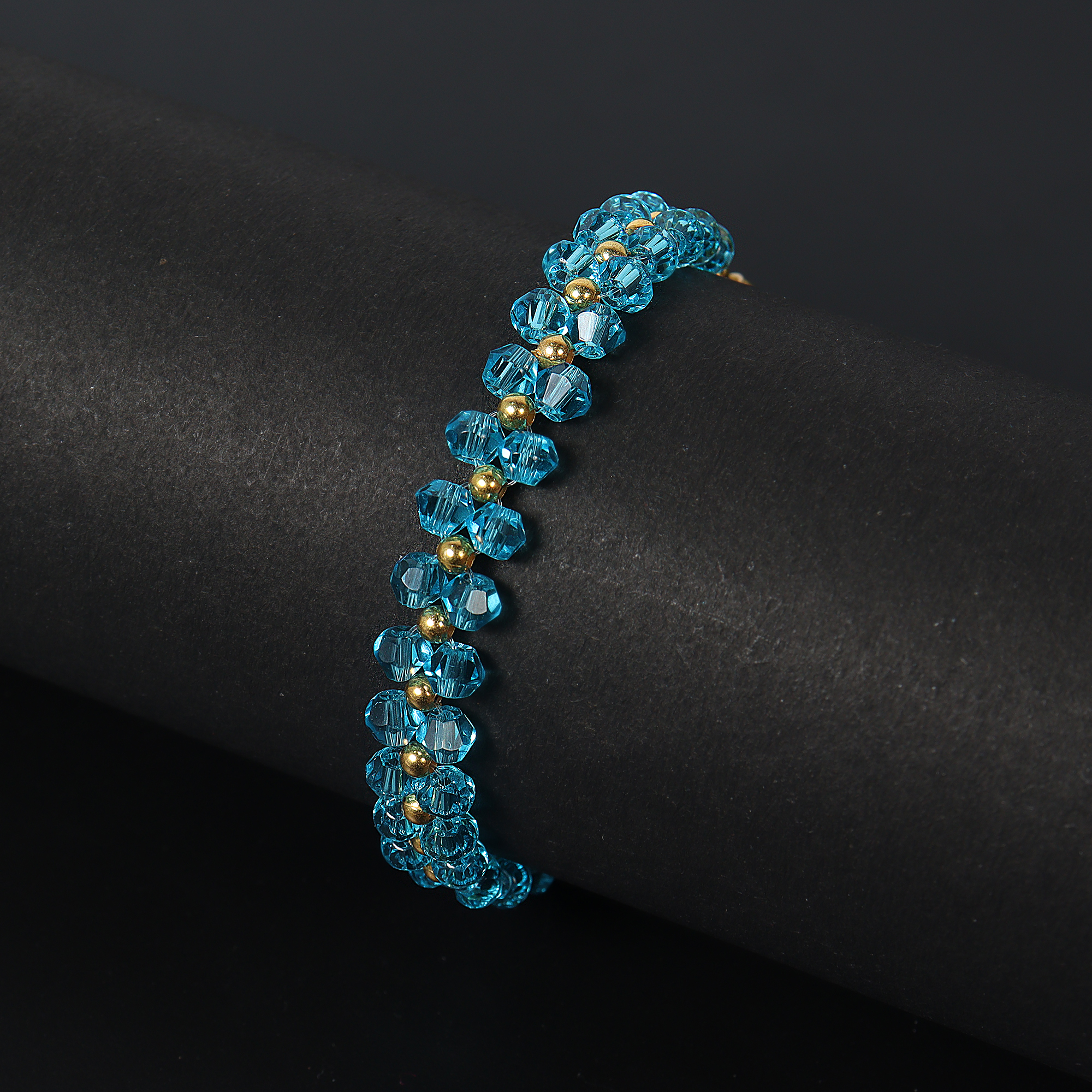 Blue Color Crystal with Gold Color Beads Bracelet For women by Treasure Box Nepal