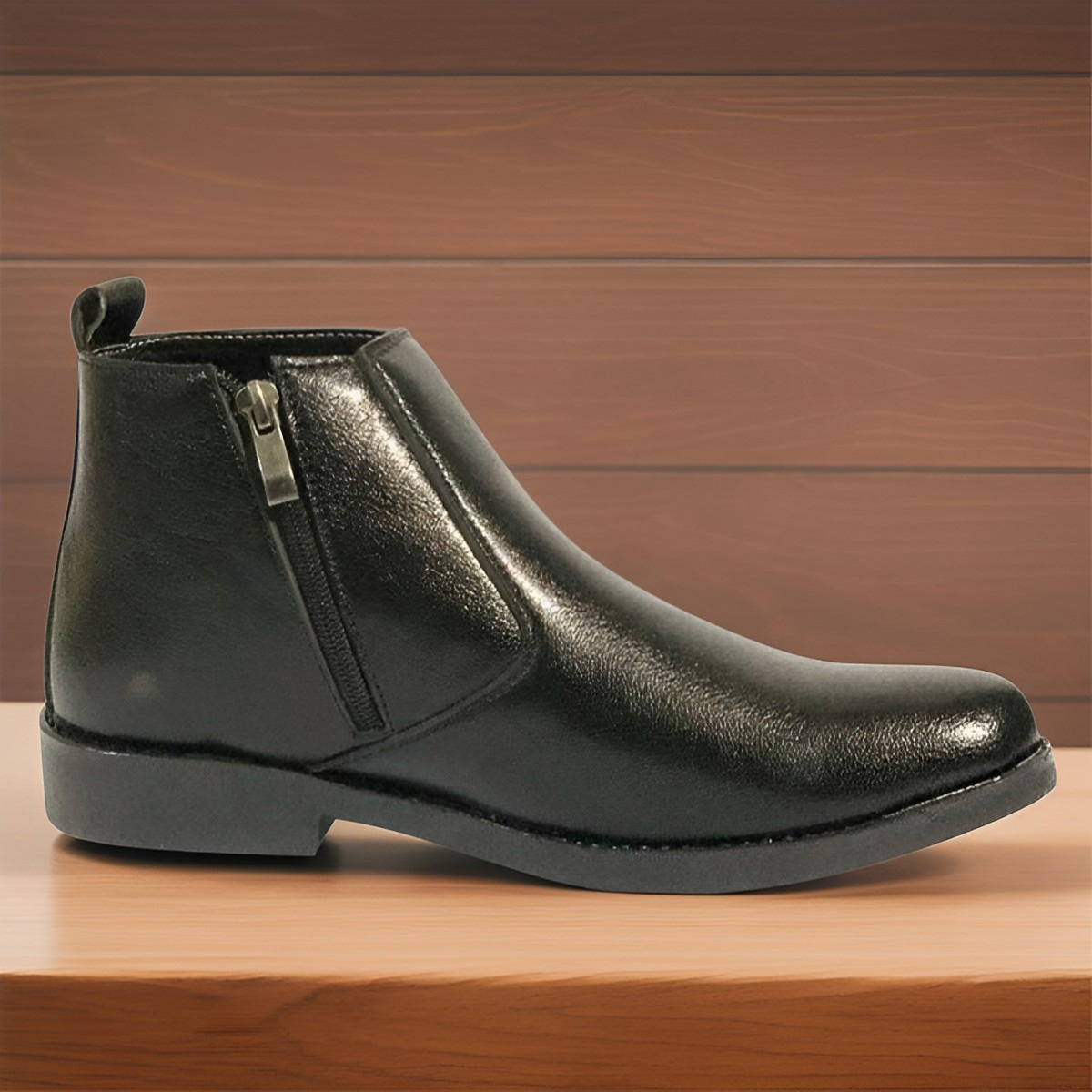 Black Leather Zip Boots for Men