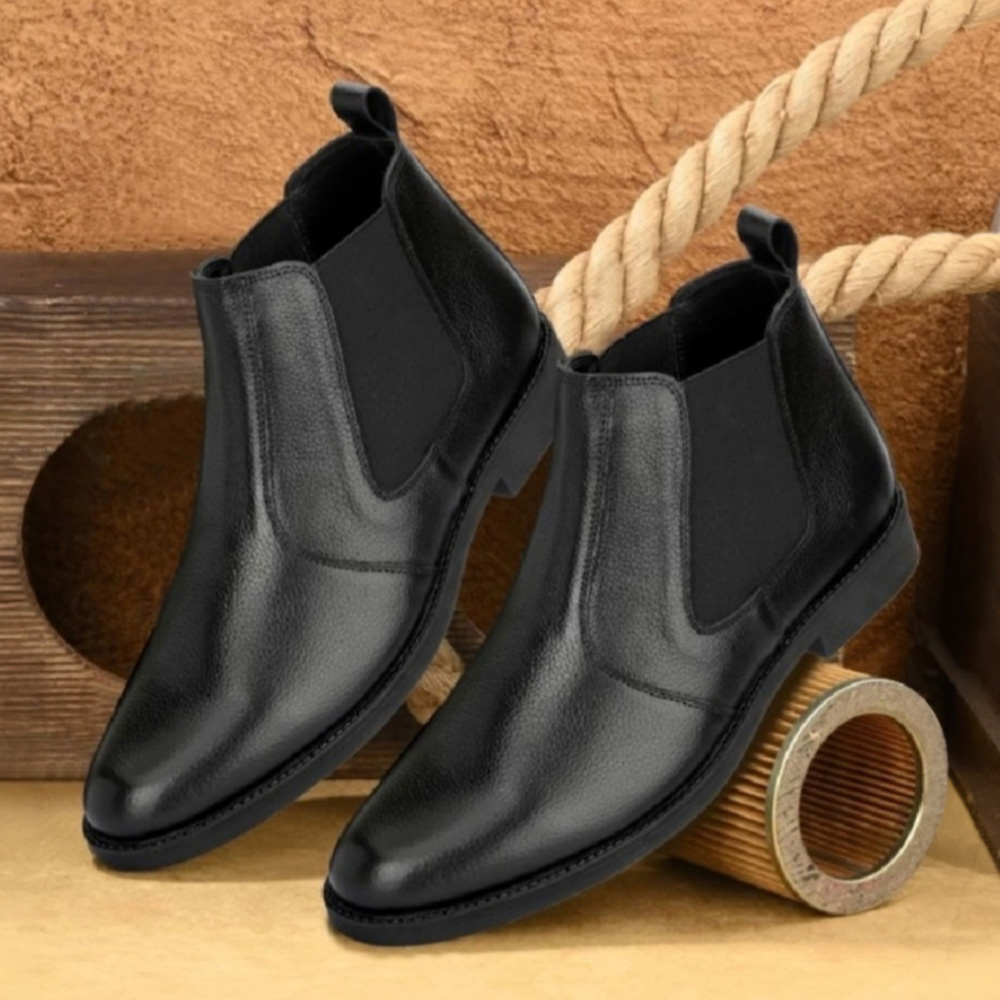  Black Leather Classic Ankle Boots for Men
