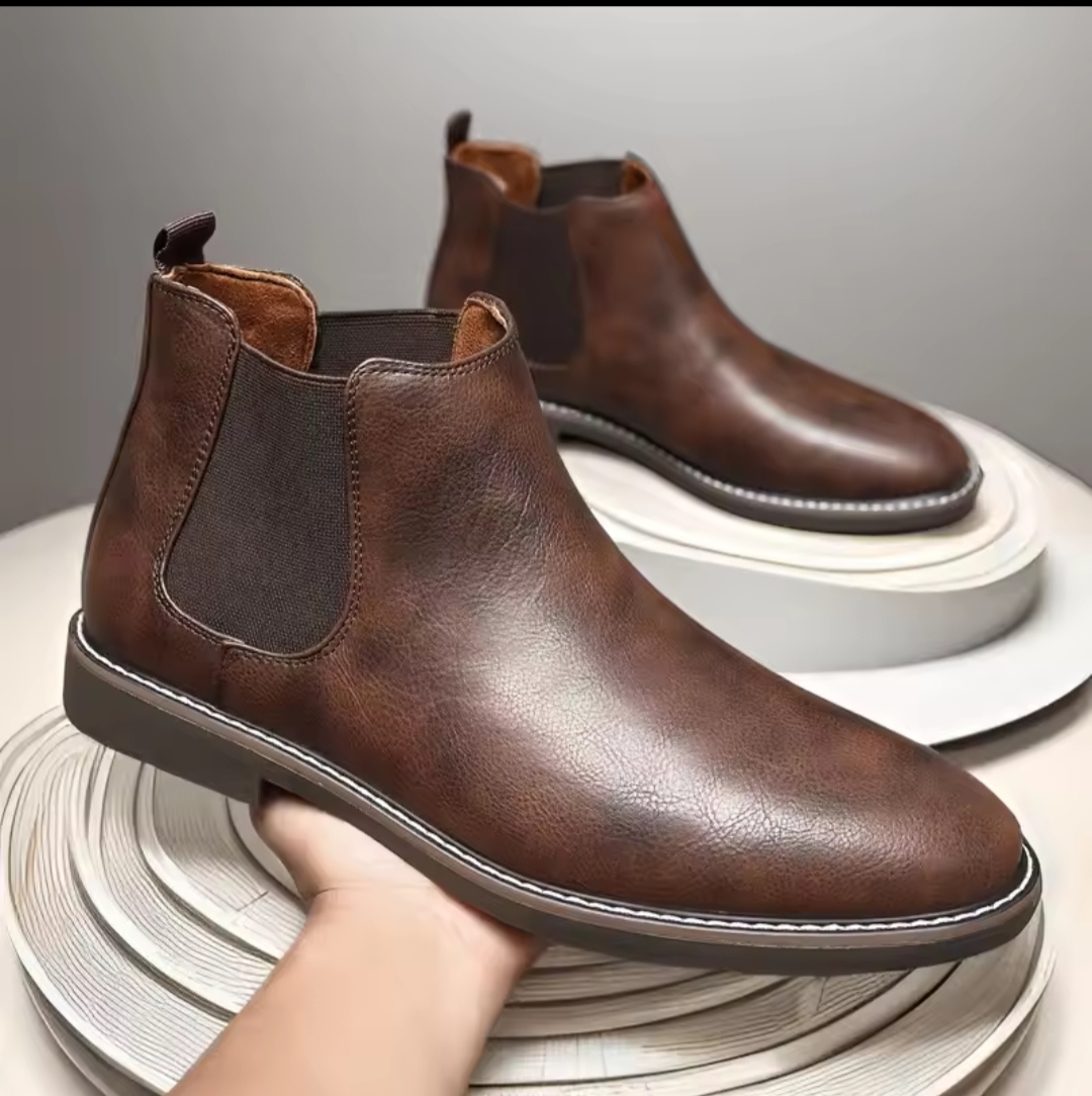 Brown Leather Classic Ankle Boots For Men