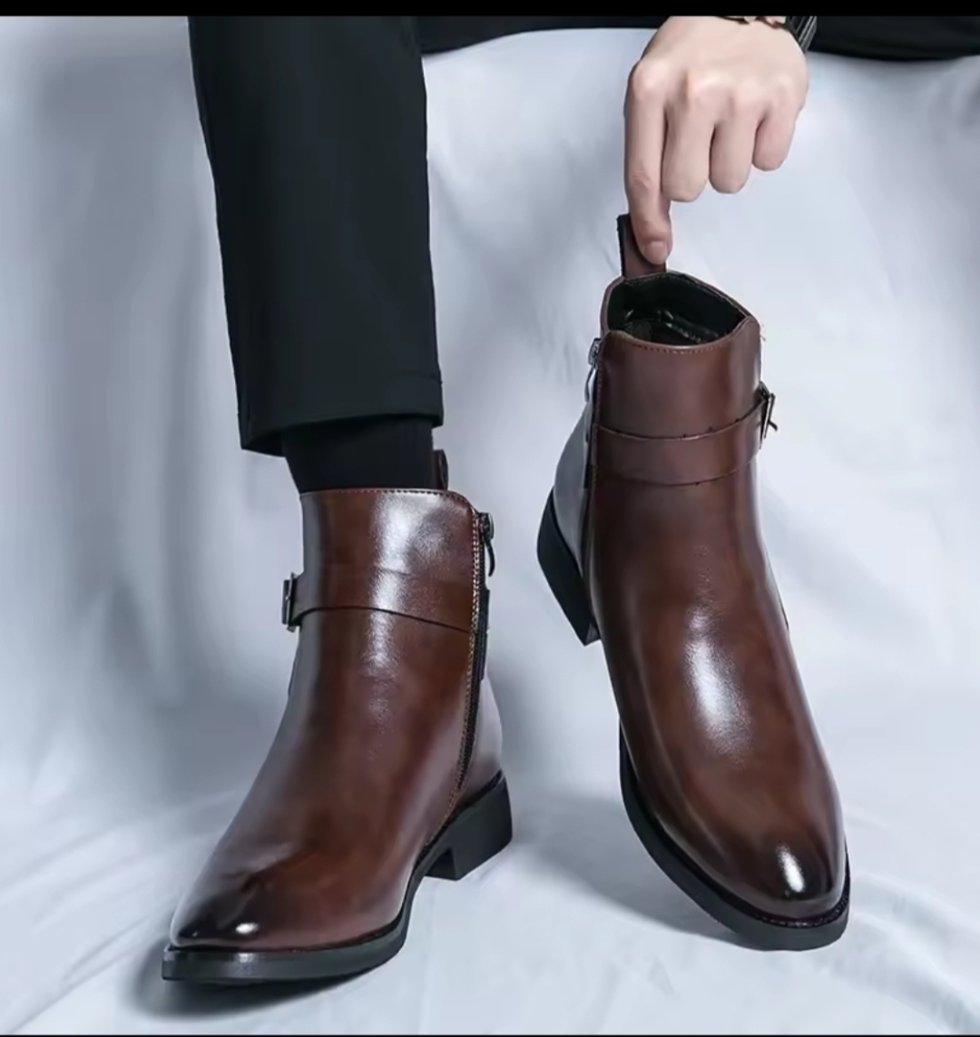 Brown Leather Premium Ankle Boots For Men